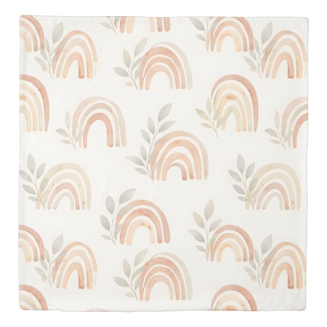 Boho Rainbow Botanical Pattern Neutral Nursery Bed Duvet Cover (Front)