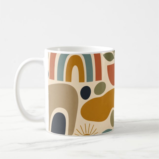 Boho Rainbow & Botanical Seamless Pattern Coffee Mug (Left)