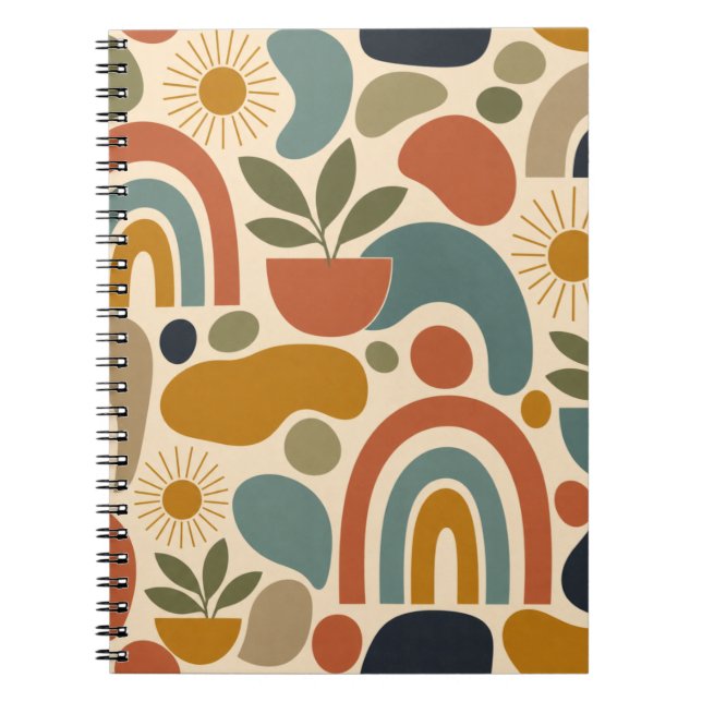Boho Rainbow & Botanical Seamless Pattern Notebook (Front)