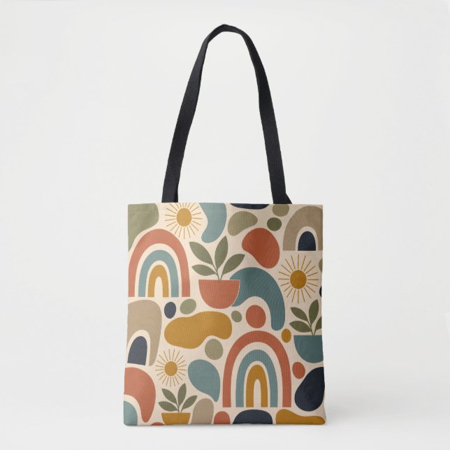 Boho Rainbow & Botanical Seamless Pattern Tote Bag (Front)