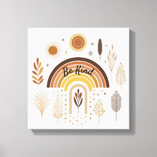 Boho Rainbow Botanicals Be Kind Canvas Print