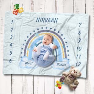 Boho Rainbow Boy Monthly Milestone Baby Blanket