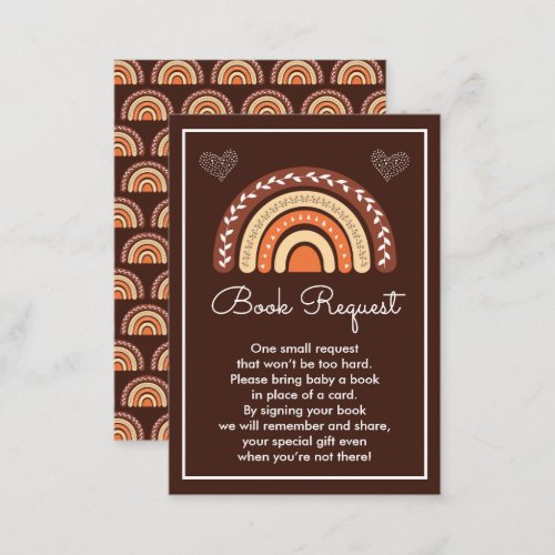 Boho Rainbow Brown Baby Shower Book Request Enclosure Card