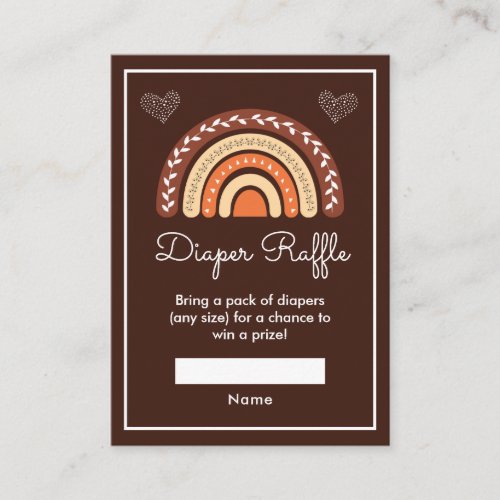 Boho Rainbow Brown Baby Shower Diaper Raffle Enclosure Card