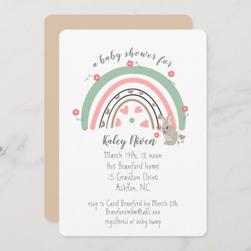 Boho Rainbow Bunny Baby Shower Invitation