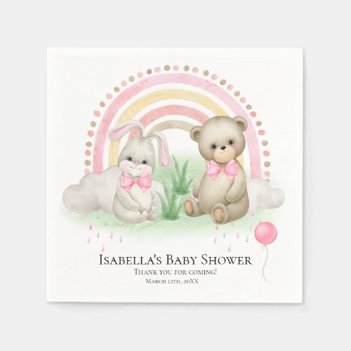 BOHO Rainbow Bunny Bear  Baby Shower Napkins
