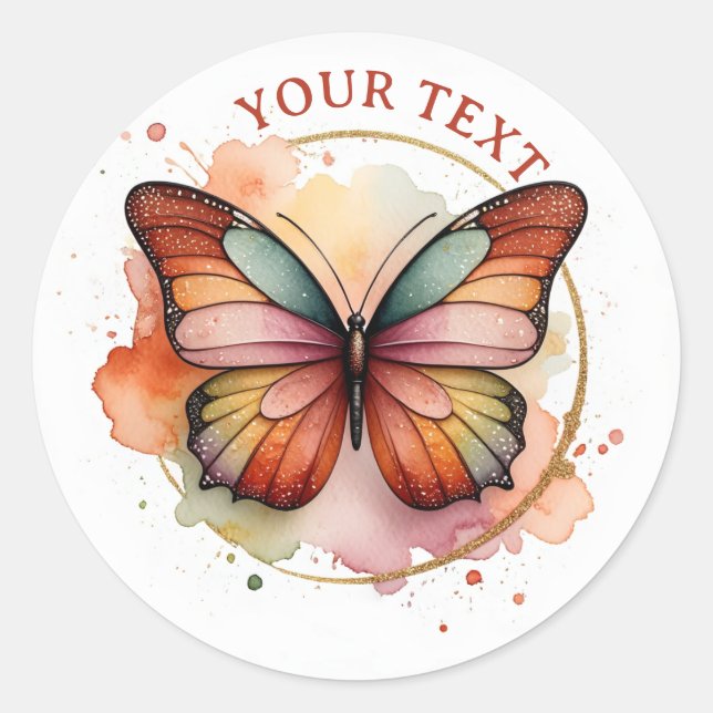 Boho Rainbow Butterfly Art Classic Round Sticker (Front)