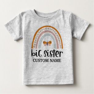 Boho Rainbow & Butterfly Personalized Big Sister Baby T-Shirt