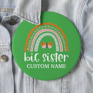 Boho Rainbow & Butterfly Personalized Big Sister Button