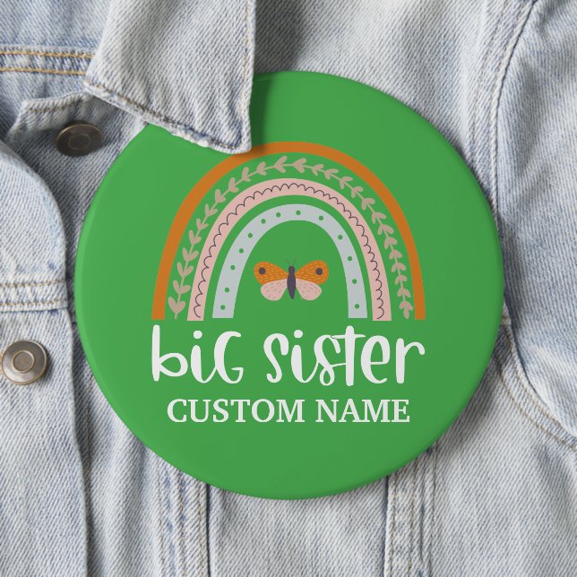 Boho Rainbow & Butterfly Personalized Big Sister Button (In Situ)