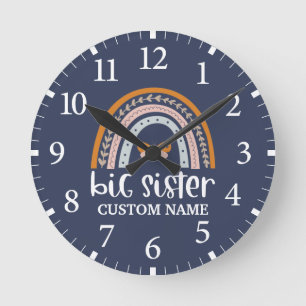 Boho Rainbow & Butterfly Personalized Big Sister Round Clock