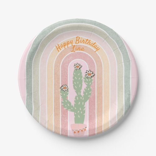 Boho Rainbow Cactus Fiesta Paper Plates