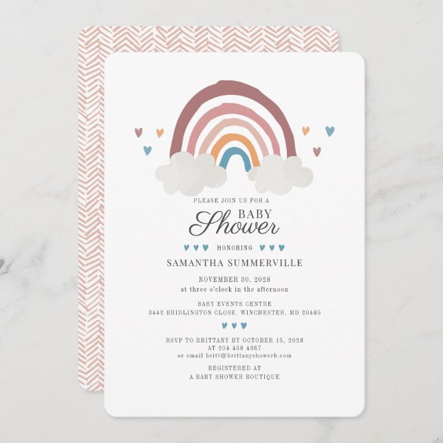  Boho Rainbow Chic Watercolor Baby Shower (Front/Back)