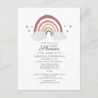 Boho Rainbow Chic Watercolor Script Baby Shower Invitation Postcard