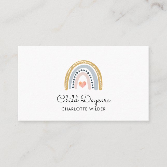 Boho Rainbow Child Daycare Business Card (Front)