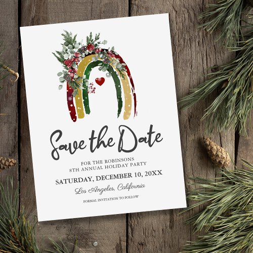 Boho Rainbow Christmas Party Save the Date Announcement Postcard