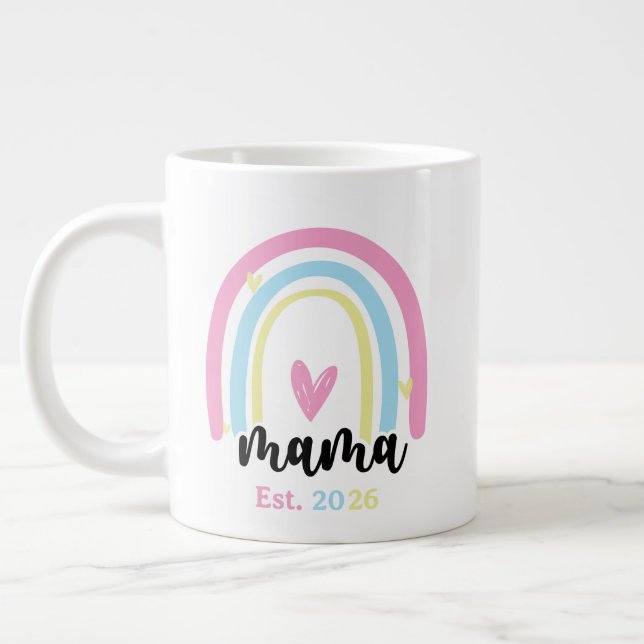Boho Rainbow Custom Mama Est. Year Keepsake Giant Coffee Mug (Left)