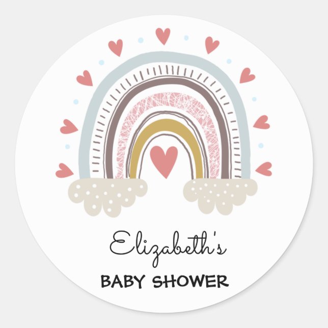 Boho Rainbow Customized Baby Shower Stickers (Front)