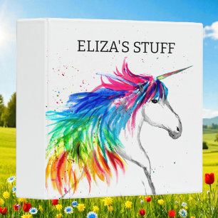 Boho Rainbow Cute Girls Unicorn Kids 3 Ring Binder