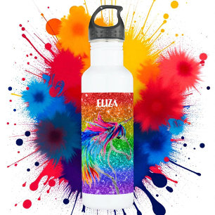 Boho Rainbow Cute Glitter Girls Unicorn Kids Stainless Steel Water Bottle