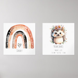 Boho Rainbow & Cute Hedgehog Nursery Wall Art Wall Art Sets