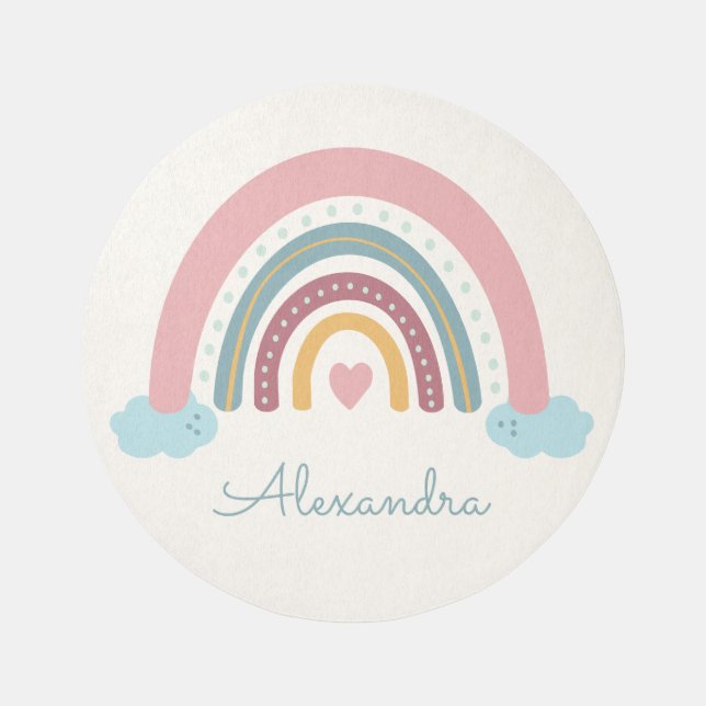 Boho Rainbow Cute Pastel Kids Name Nursery Rug (Front)