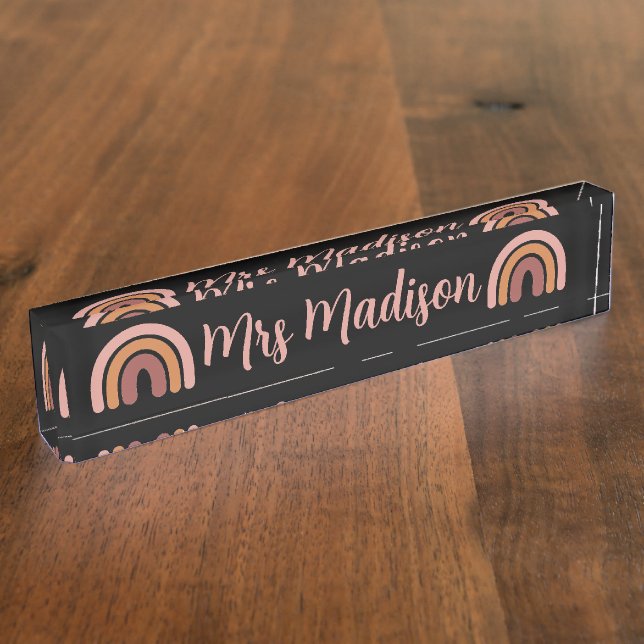 Boho Rainbow Cute Personalized Teacher   Desk Name Plate (Side)