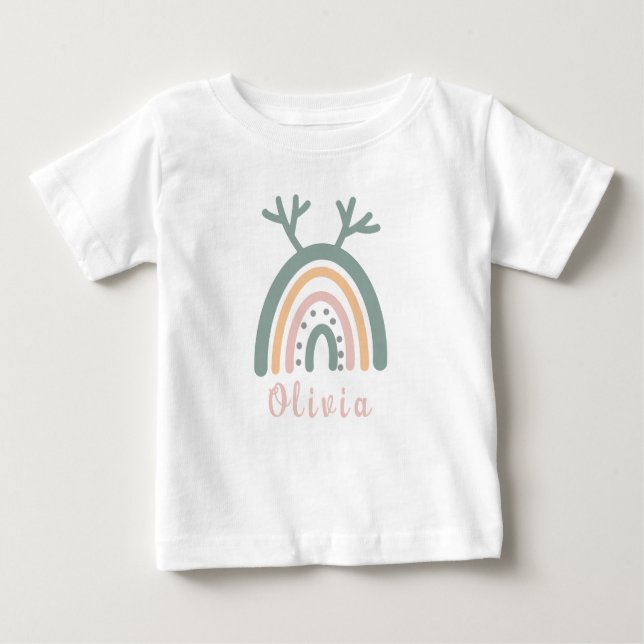 Boho Rainbow Cute With Personalized Name Baby T-Shirt (Front)
