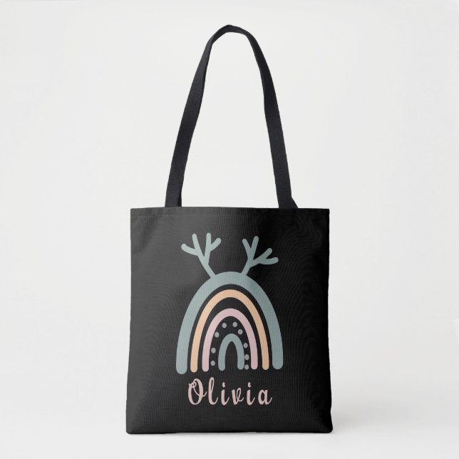 Boho Rainbow Cute With Personalized Name  Tote Bag (Front)
