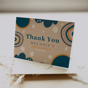 Boho Rainbow Daisy Beige Birthday Letterpress Thank You Card