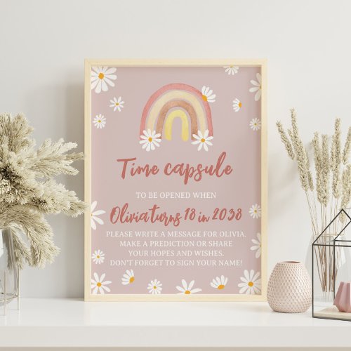 Boho Rainbow Daisy Birthday Time Capsule Sign