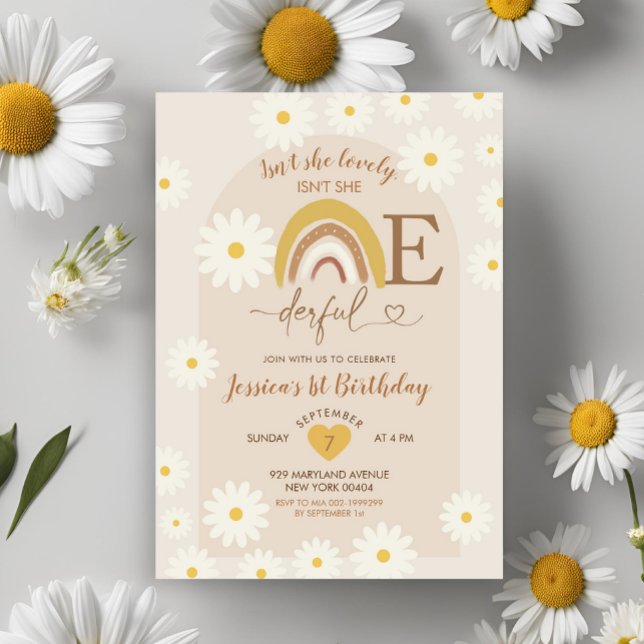 Boho Rainbow Daisy Onederful First Birthday Invitation (Creator Uploaded)
