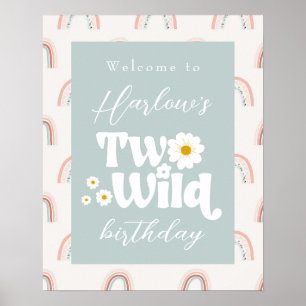 Boho Rainbow Daisy Two Wild 2nd Birthday Welcome Poster