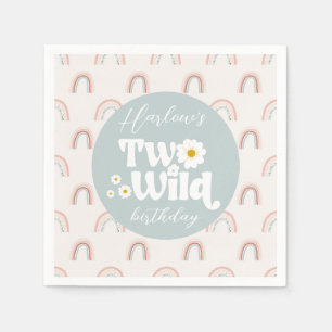Boho Rainbow Daisy Two Wild Girl's 2nd Birthday Napkins