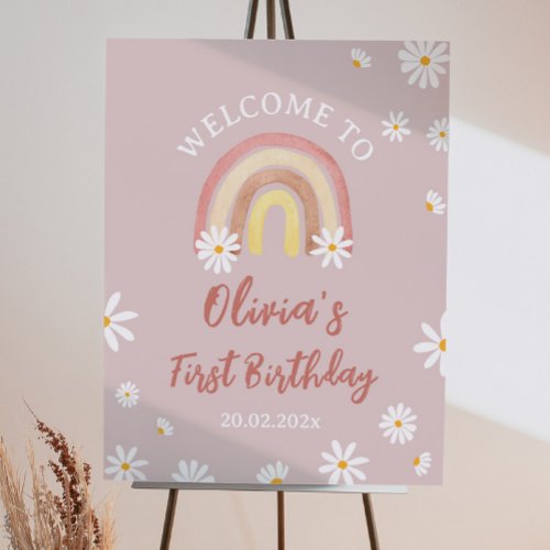 Boho Rainbow Daisy Welcome Sign