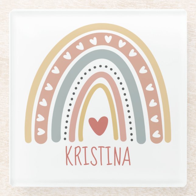 Boho rainbow design  glass coaster (Front)