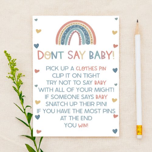 Boho Rainbow Dont Say Baby Baby Shower Game