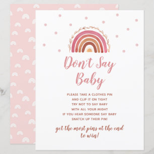 Boho Rainbow Don't Say Baby Shower Game