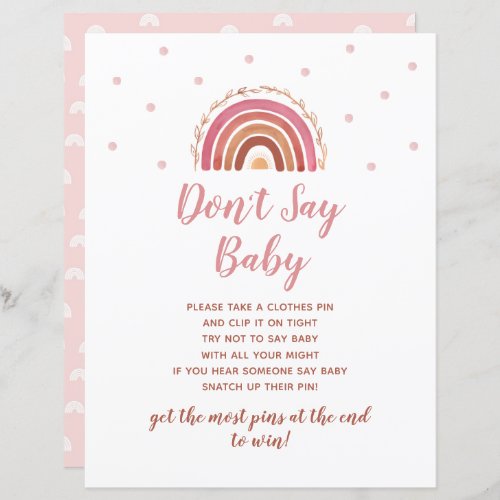 Boho Rainbow Dont Say Baby Shower Game