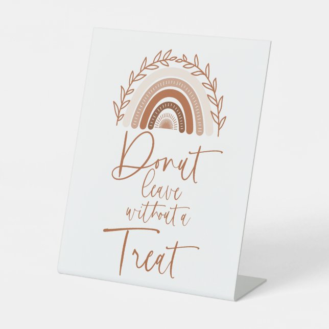 Boho Rainbow Donut Bar Sign, Earthy Tones Pedestal Sign (Front)