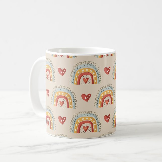 Boho Rainbow Doodle Pattern Coffee Mug (Front Left)