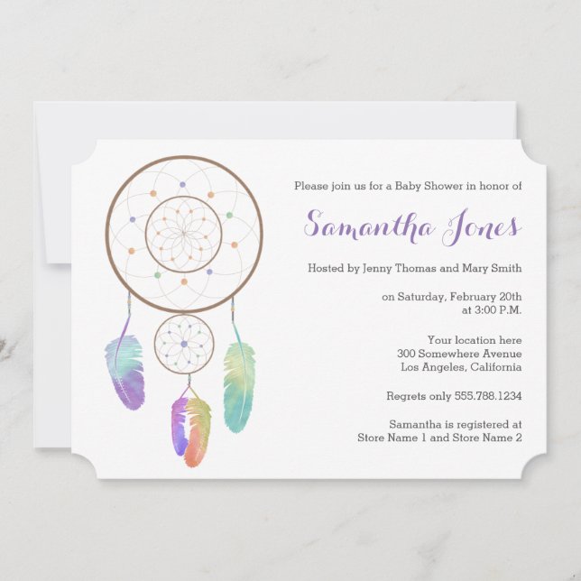 Boho Rainbow Dreamcatcher Baby Shower Invitation (Front)