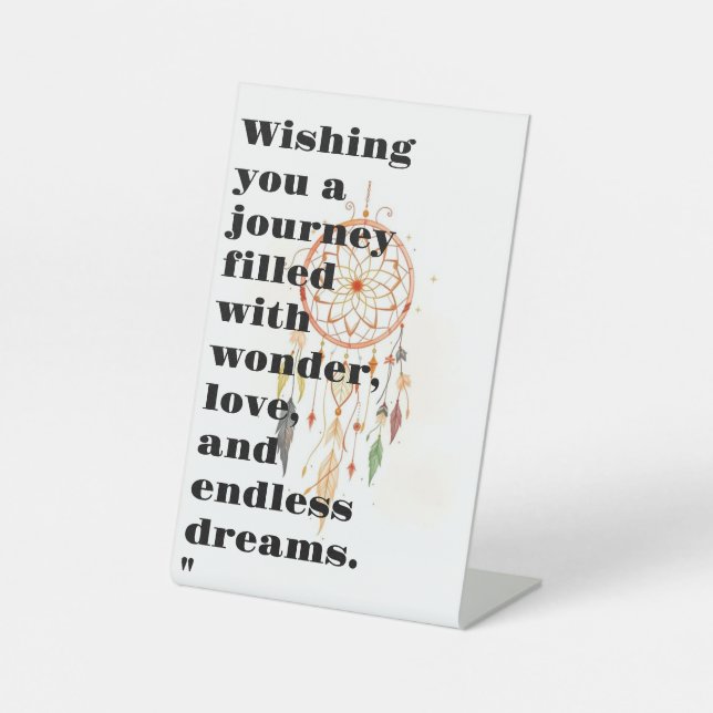 Boho Rainbow Dreamcatcher | Whimsical Watercolor G Pedestal Sign (Front)