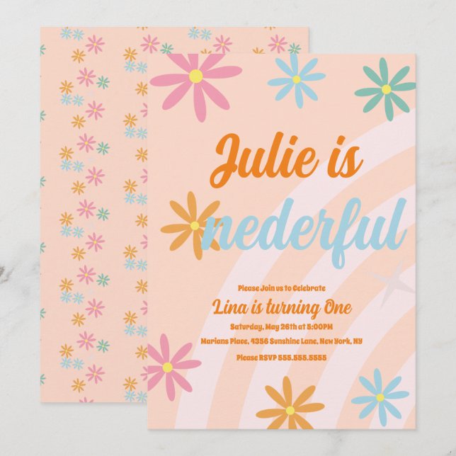 Boho Rainbow Earthy First Birthday Onederful Party Invitation (Front/Back)