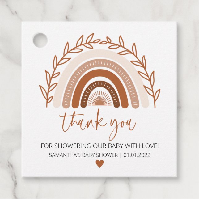 Boho Rainbow Favor Tag , Earthy Terracotta Tones (Front)