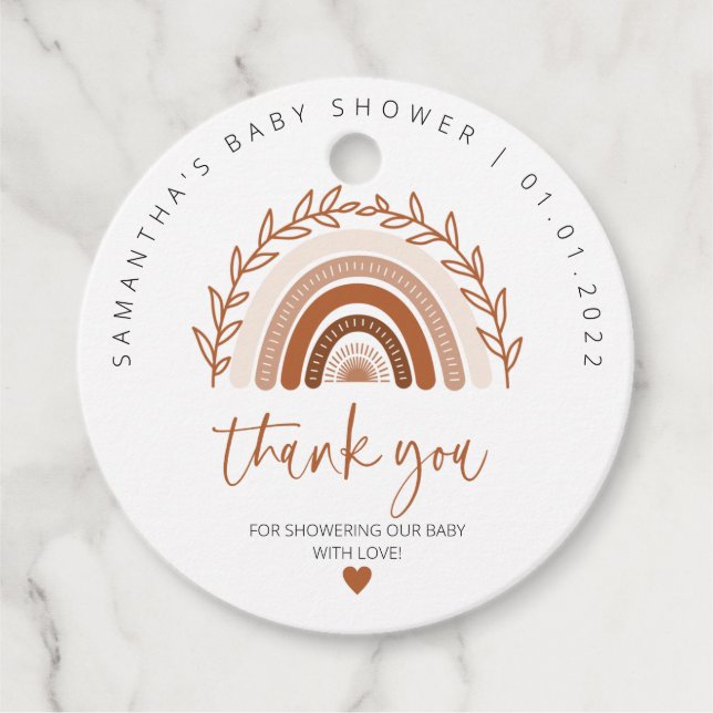 Boho Rainbow Favor Tag , Earthy Terracotta Tones (Front)