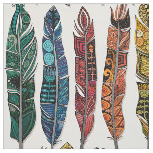 boho rainbow feathers fabric