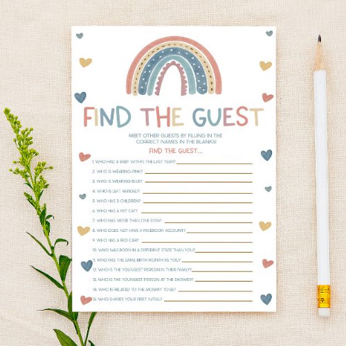 Boho Rainbow Find The Guest Baby Shower Game