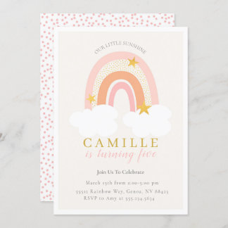 Boho Rainbow First Birthday Invitation Girl, Muted