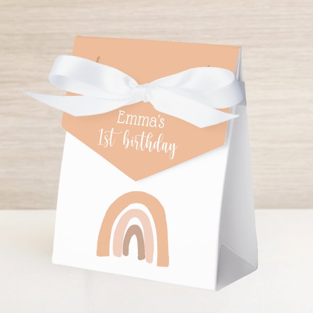 Boho Rainbow First Birthday Pink Pastel Favor Boxes (Creator Uploaded)